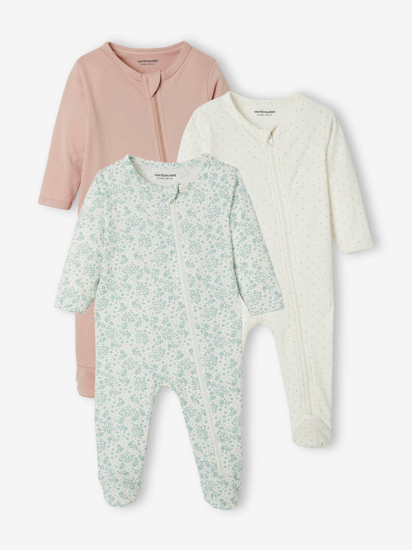 Lot De 3 Pyjamas Bebe En Jersey Ouverture Zippee Lot Ivoire Bebe