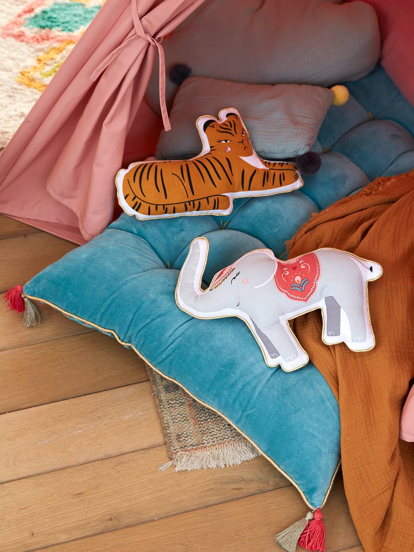Vertbaudet Set Van 2 Dierenkussens Eden India Meerkleurig