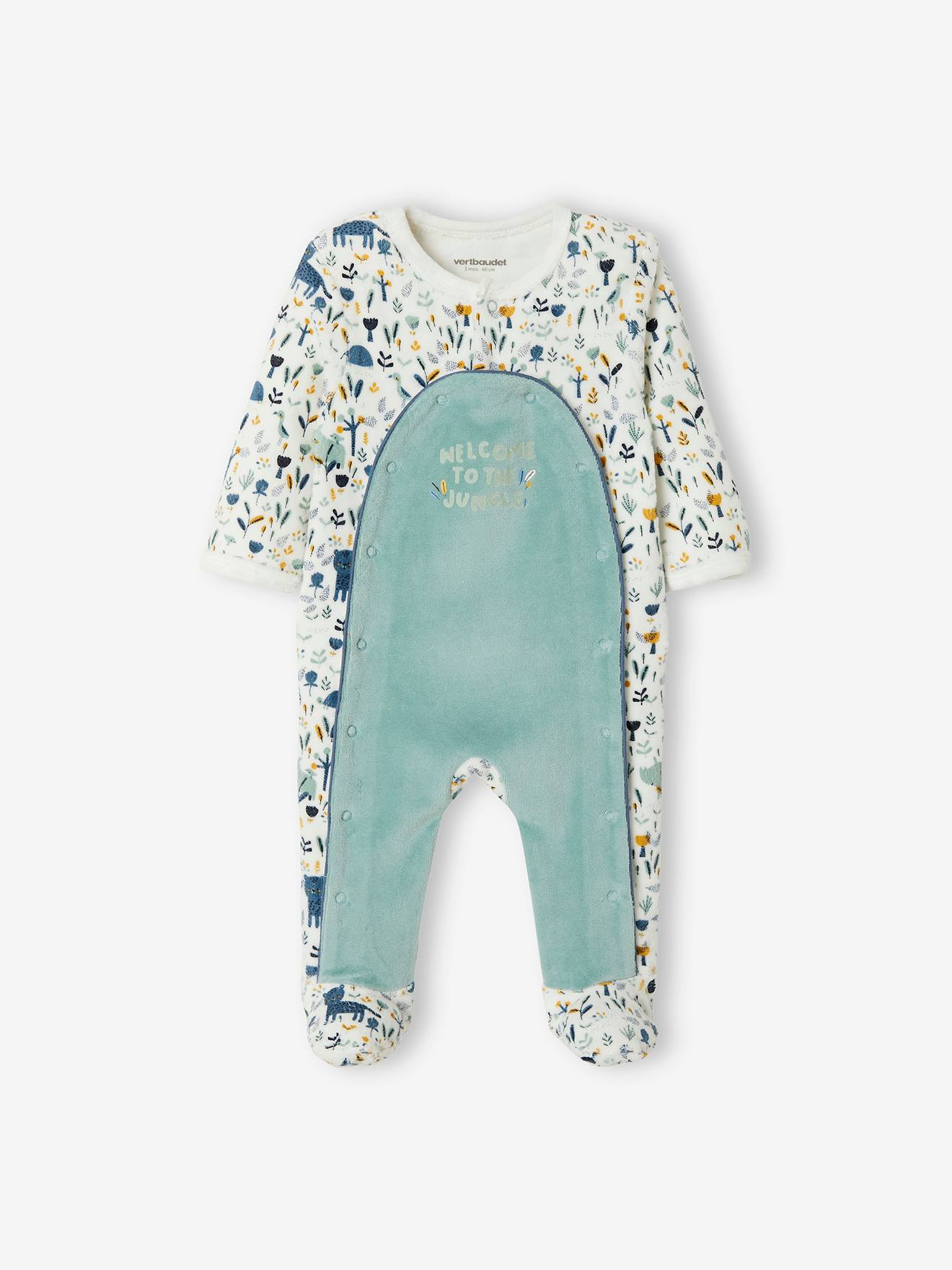 Pyjama bébé garçon en velours ouverture pont - ivoire imprimé