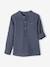 Chemise col Mao en coton/lin garçon manches retroussables BLANC+bleu ciel+Bleu moyen+vert - vertbaudet enfant 