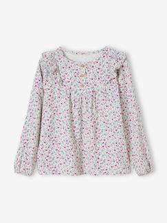 Meisje-Hemd, blouse, tuniek-Meisjesblouse met print en ruches
