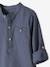Chemise col Mao en coton/lin garçon manches retroussables BLANC+bleu ciel+Bleu moyen+vert - vertbaudet enfant 
