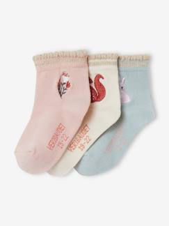 Bébé-Chaussettes, Collants-Lot de 3 paires de chaussettes brodées bébé fille