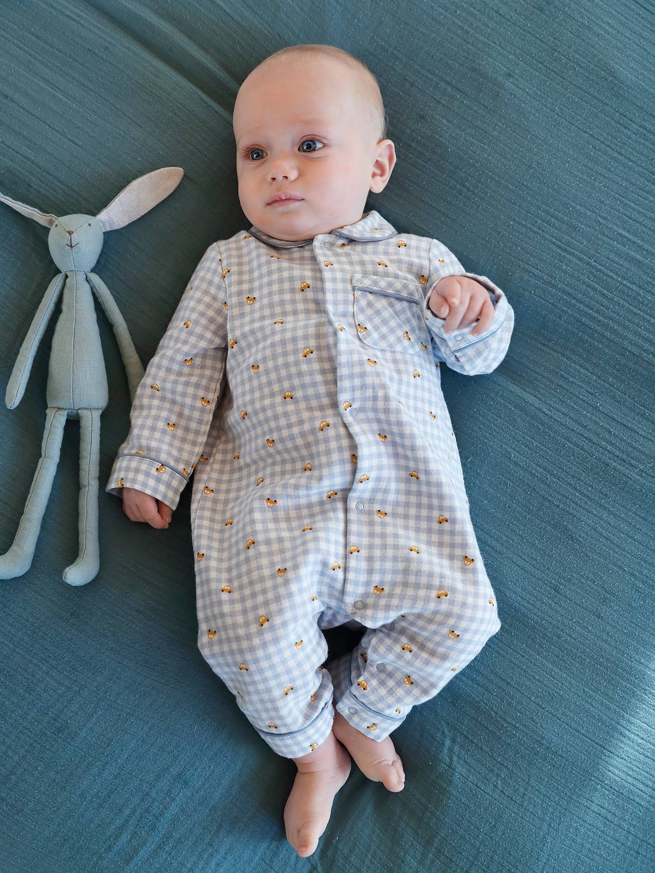 Vertbaudet Babypyjama In Katoen Flanel Ivoorkleurige Ruitjes
