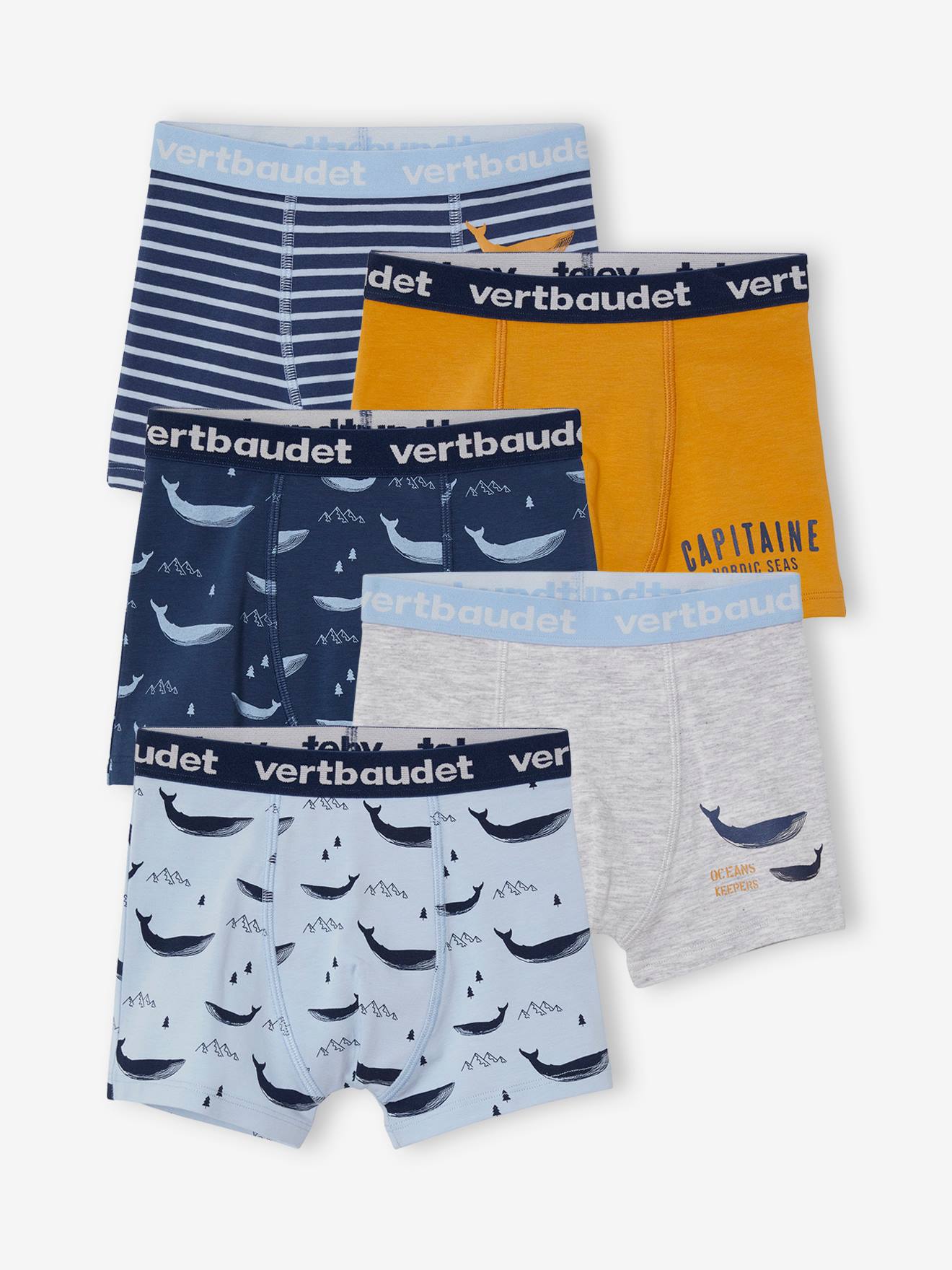 Vertbaudet Set Van 5 Oeko-Tex® Stretch Jongensboxers Walvissen Set Blauw