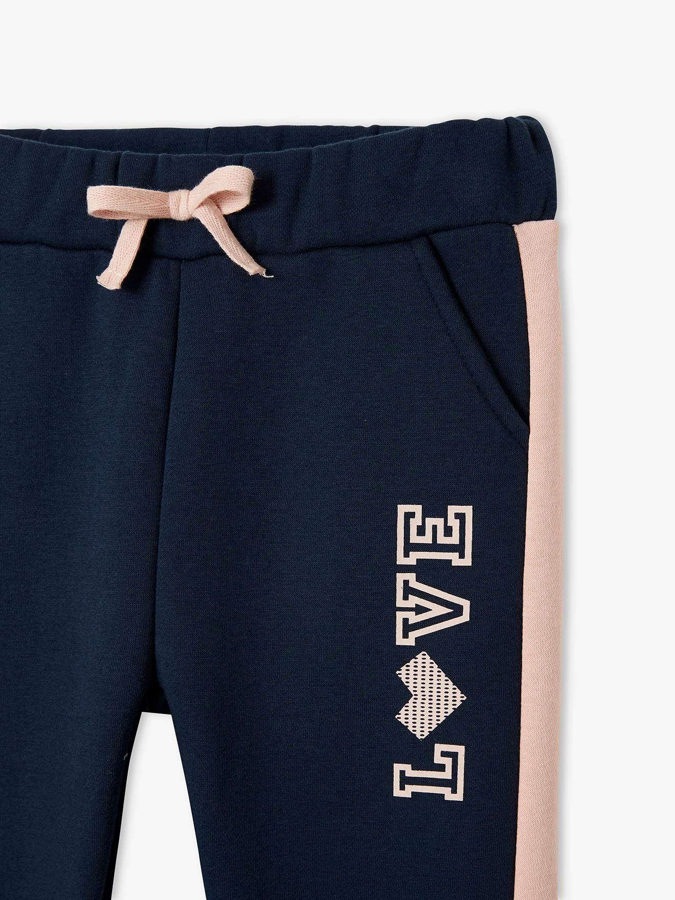 Fleece sportbroek met strepen aan de zijkant voor meisjes - marineblauw,  Meisje