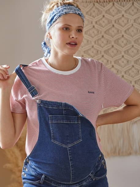T-shirt brodé de grossesse et d'allaitement en coton Rayé marine+Rayé rouge+vert - vertbaudet enfant 