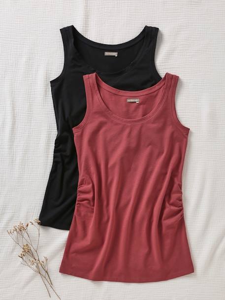 Lot de 2 débardeurs grossesse et allaitement Lot encre  et gris chiné+LOT NOIR+Lot rouge et gris - vertbaudet enfant 