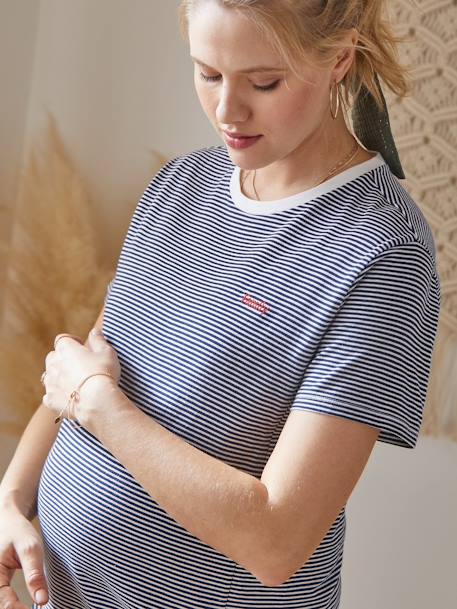 T-shirt brodé de grossesse et d'allaitement en coton Rayé marine+Rayé rouge+vert - vertbaudet enfant 