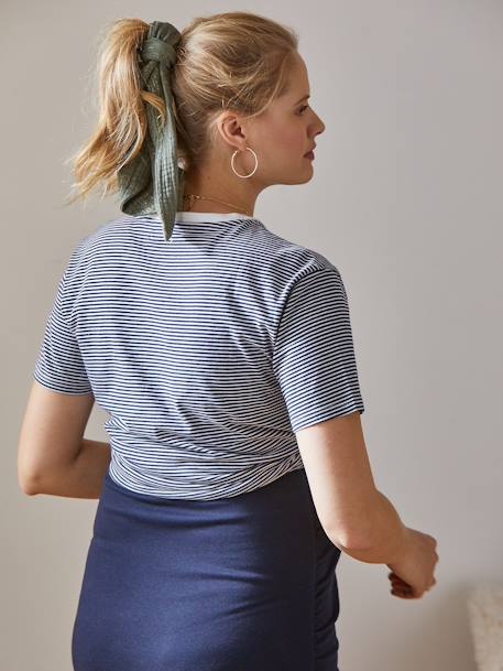 T-shirt brodé de grossesse et d'allaitement en coton Rayé marine+Rayé rouge+vert - vertbaudet enfant 