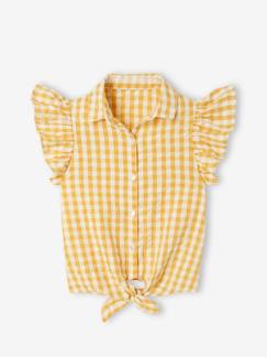 Meisje-Hemd, blouse, tuniek-Denim meisjesblouse met geborduurde ruches