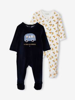 Bébé-Lot de 2 pyjamas "en voiture" en velours bébé garçon ouverture zippée Oeko Tex®