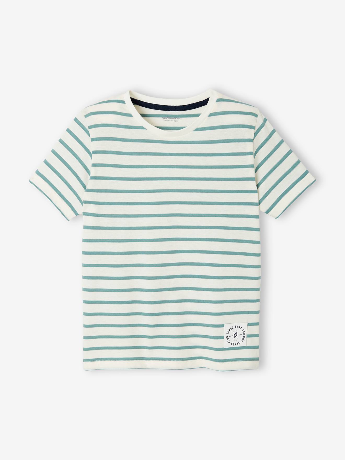 Vertbaudet Marinière Jongensshirt Korte Mouwen Gestreept Salie