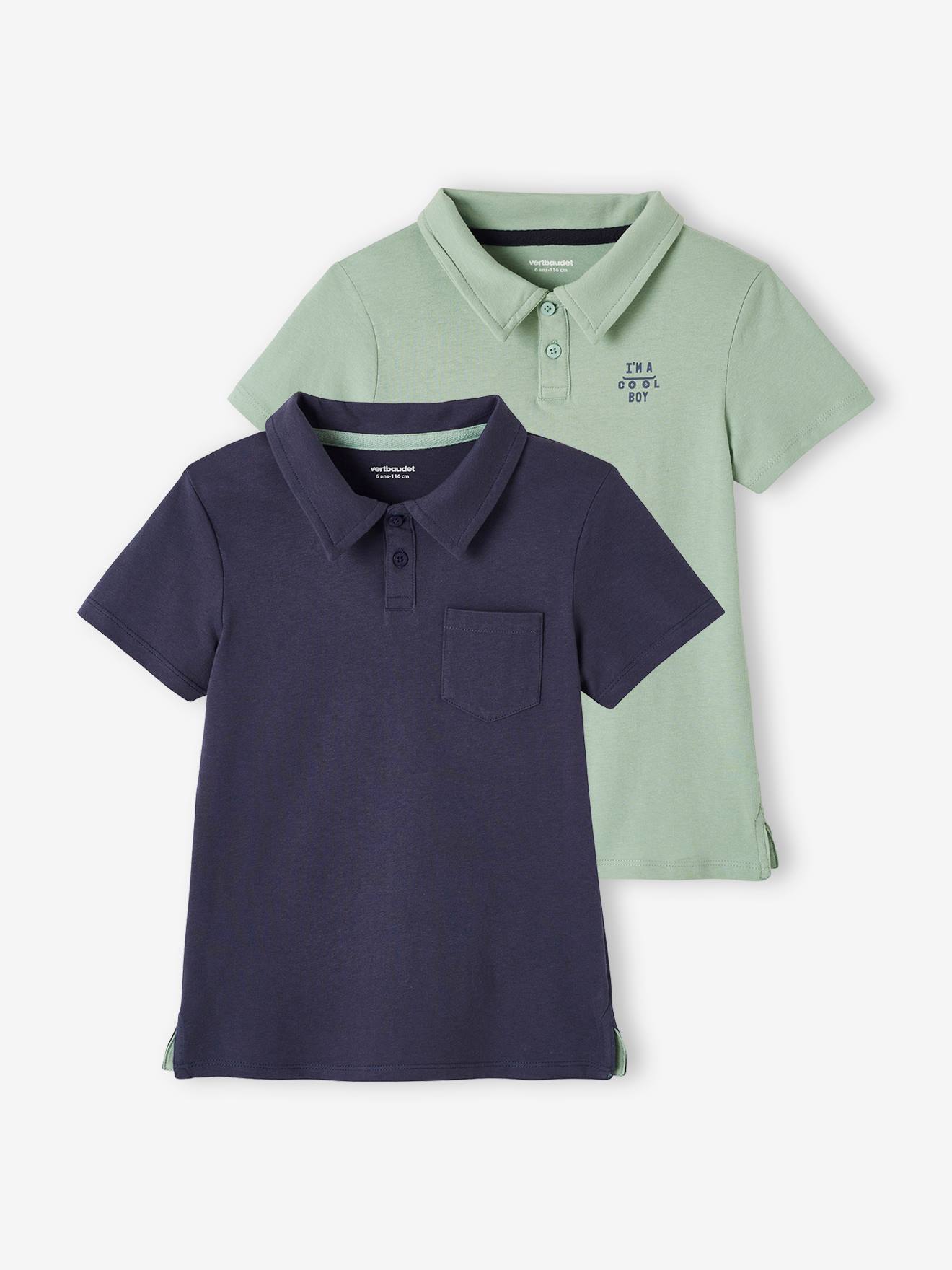 Vertbaudet Set Van 2 Effen Polo's Voor Jongens Met Korte Mouwen Set Blauw