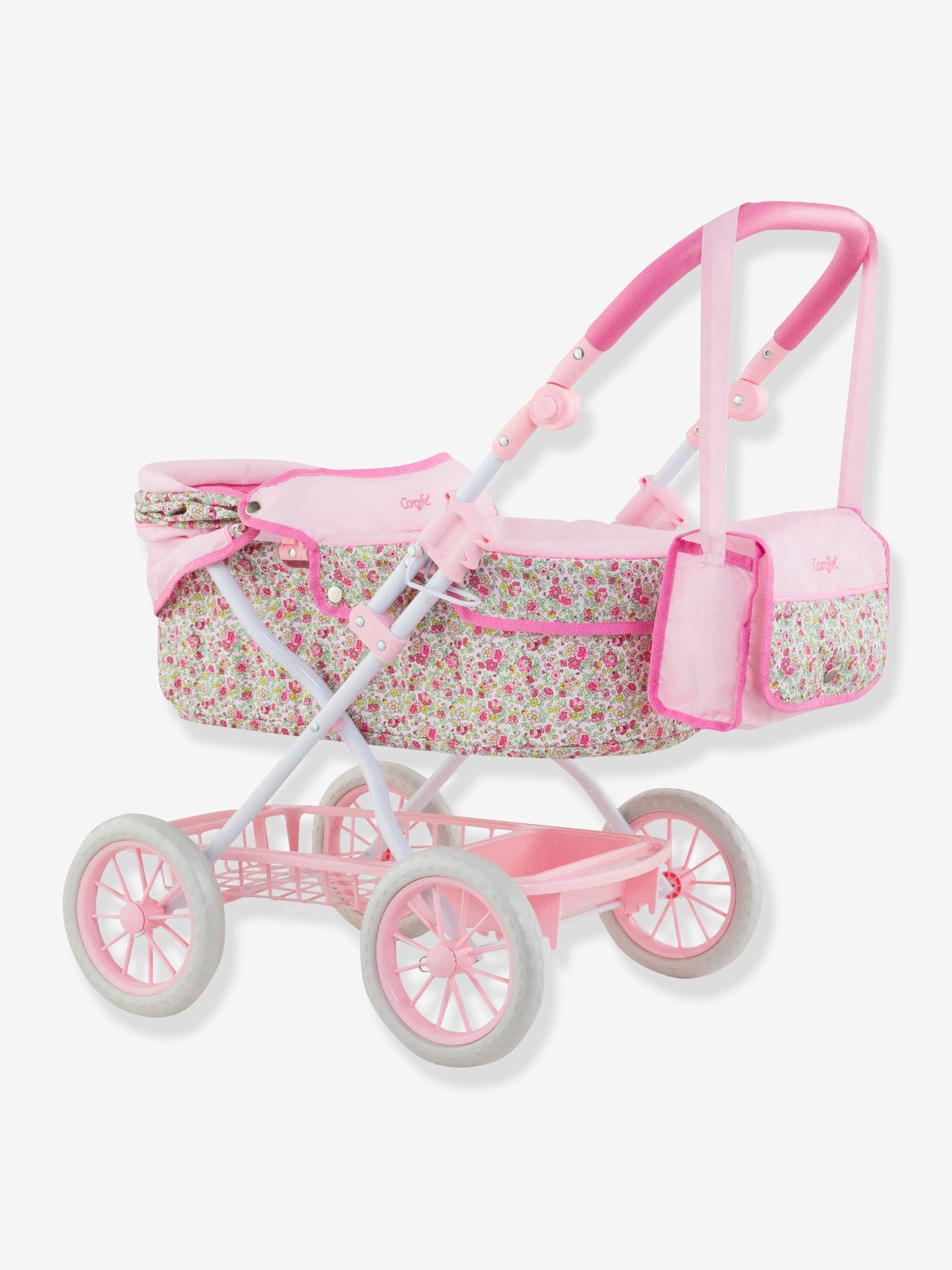 Het eens zijn met solo Bewolkt Kinderwagen COROLLE voor pop van 36/42/52 cm - roze met bloemen, Speelgoed