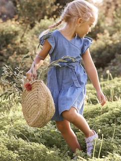 Robe en denim léger effet portefeuille fille  - vertbaudet enfant