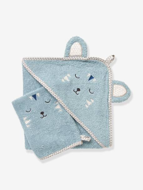 Cape De Bain Bebe A Capuche Brodee Animaux Oeko Tex Bleu Gris Linge De Maison Et Decoration