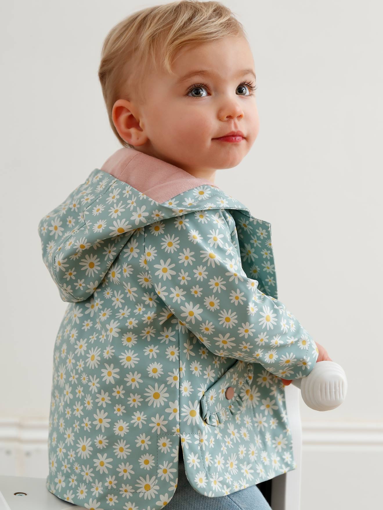 Vertbaudet Regenjas Met Capuchon Babymeisje Zeegroen Met Print