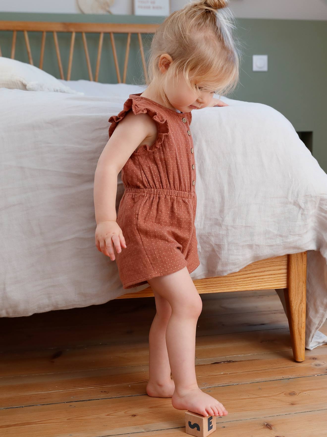 Vertbaudet Baby Jumpsuit Van Katoengaas Bedrukt Terracotta