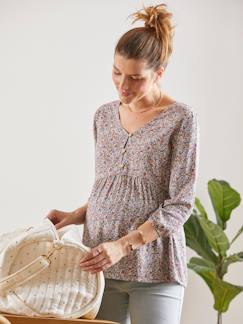 Zwangerschapskleding-Overhemd, tuniek-Zwangerschaps- en borstvoedingsblouse met bloemenprint