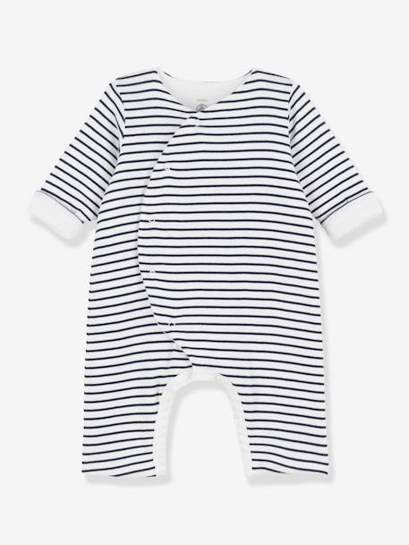 Combinaison Longue Rayee Bebe En Coton Bio Petit Bateau Blanc Raye Marine Bebe