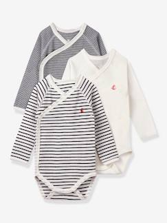 Bébé-Body-Lot de 3 bodies croisés manches longues rayés bébé naissance en coton bio