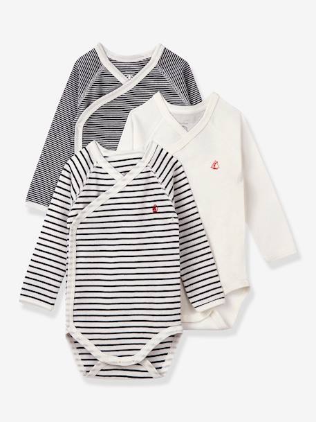 Bébé-Lot de 3 bodies croisés manches longues rayés bébé naissance en coton bio