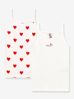 Meisje-Ondergoed-T-shirt-Set van 2 katoenen hartjeshemden voor kleine meisjes - PETIT BATEAU