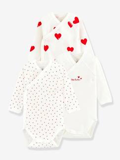 -Lot de 3 bodies croisés manches longues coeurs bébé naissance en coton bio