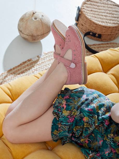 Leren meisjes sandalen kleutercollectie ecru+goud+roze - vertbaudet enfant 