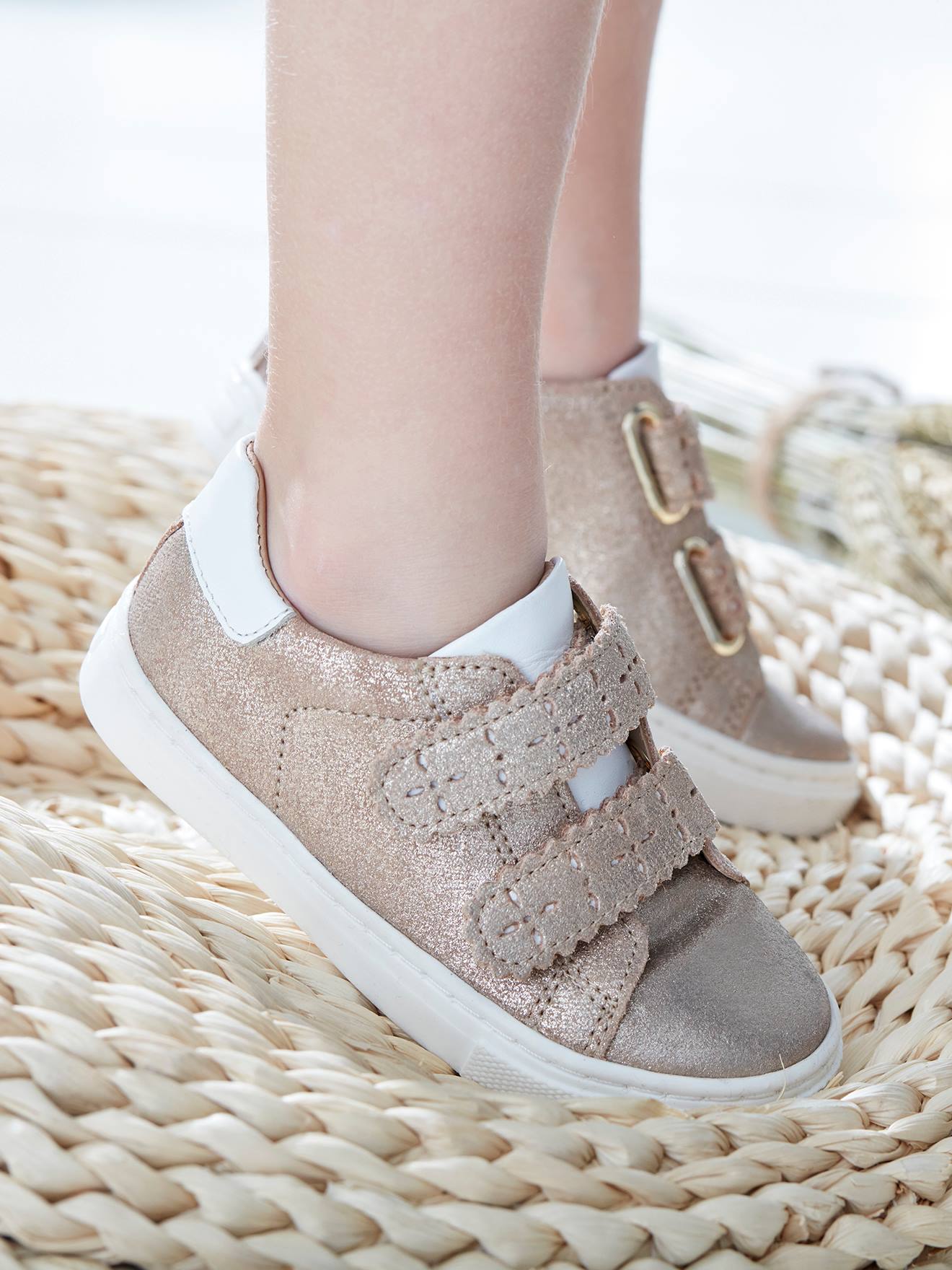 Chaussons bébé fille en cuir doré motif renard Tipo Alto - CHAUSSEXPO