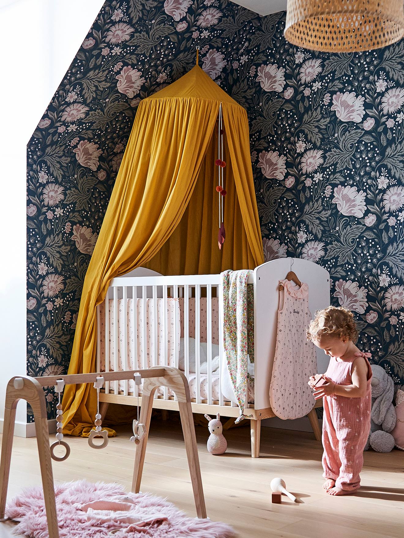 Vertbaudet Pompons Gordijn Hemelbed Mosterd