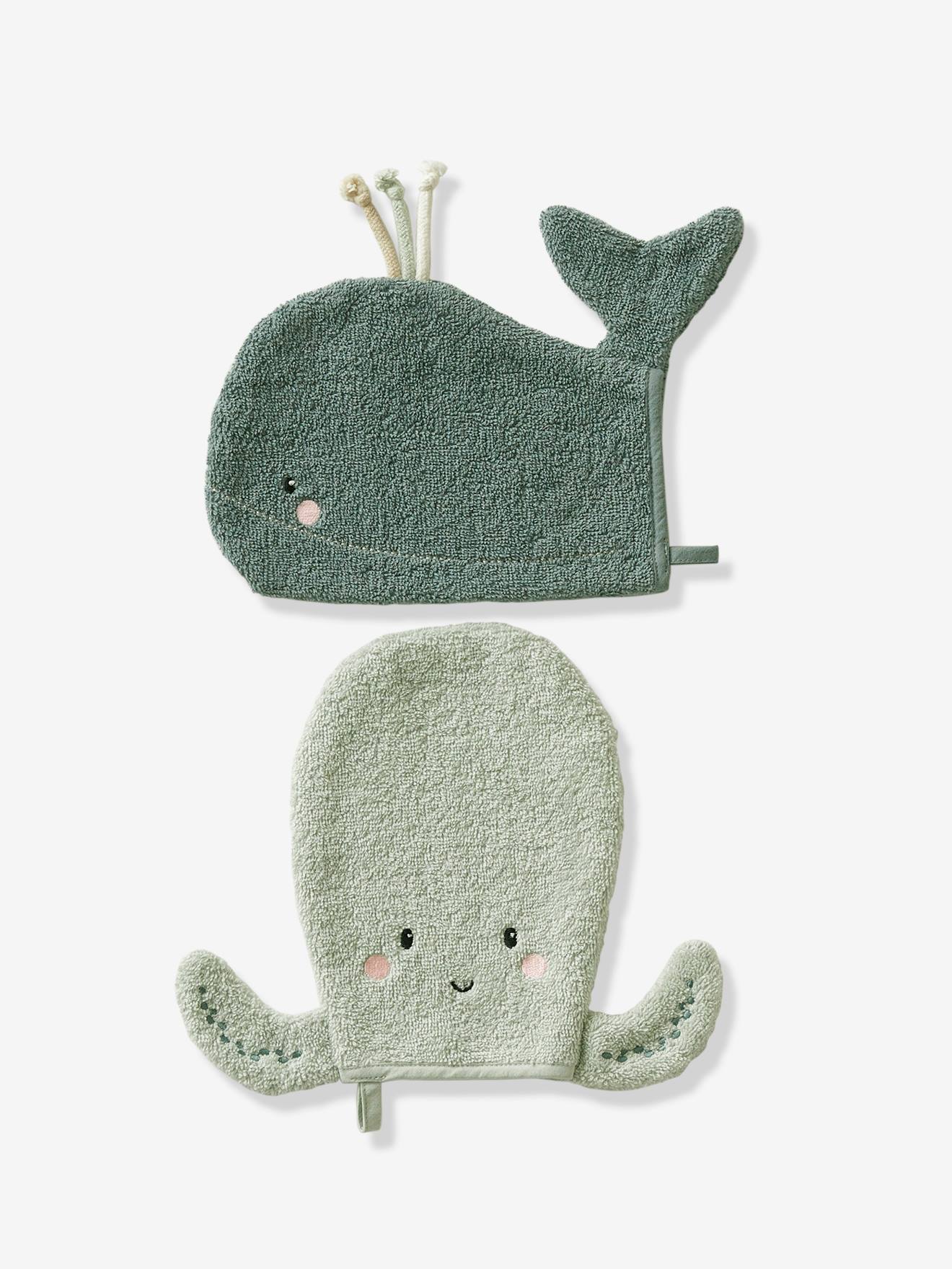 Vertbaudet Set Van 2 Washandjes Onder De Oceaan Blauw