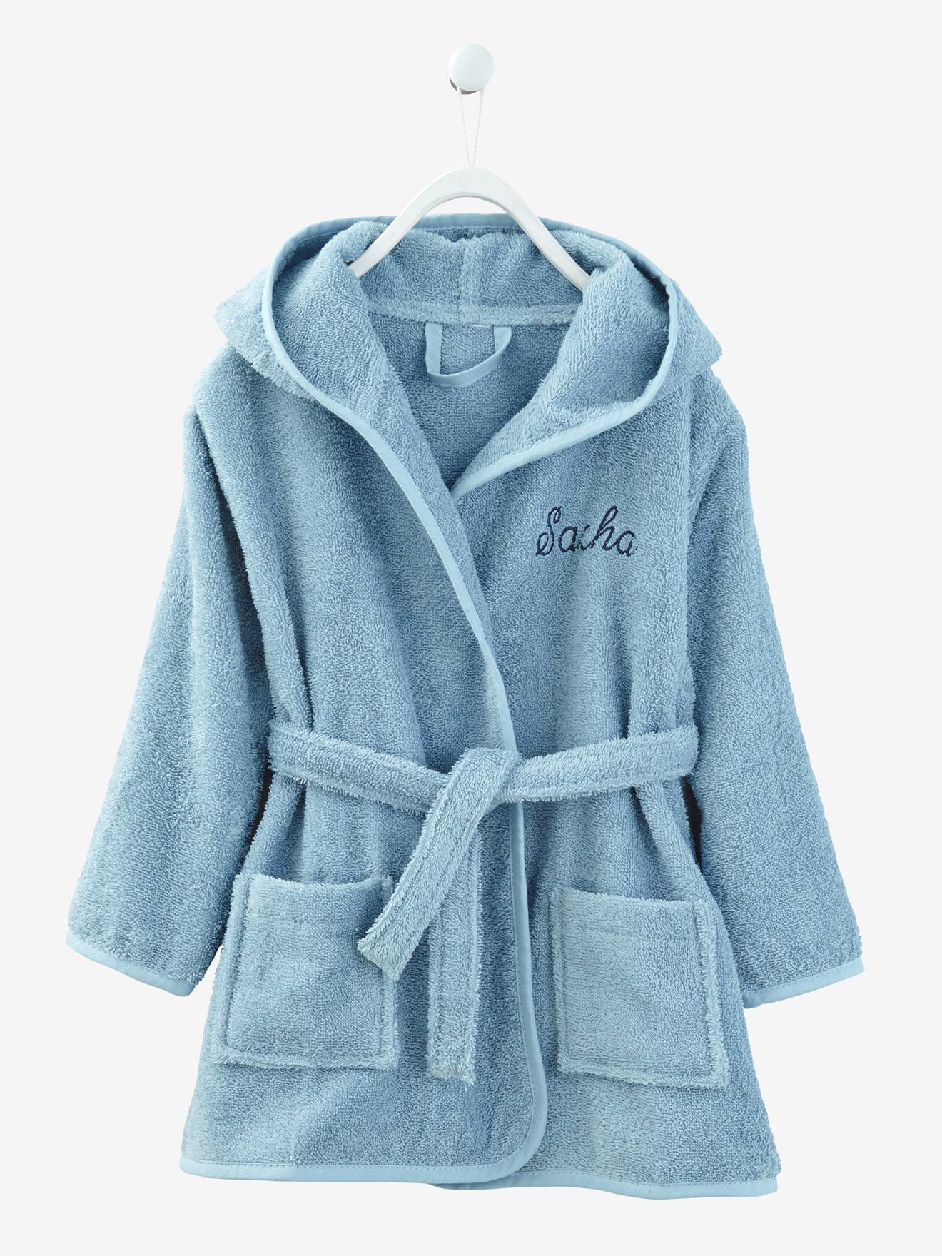 Vertbaudet Kinderbadjas Met Capuchon Blauw Lichtgrijs