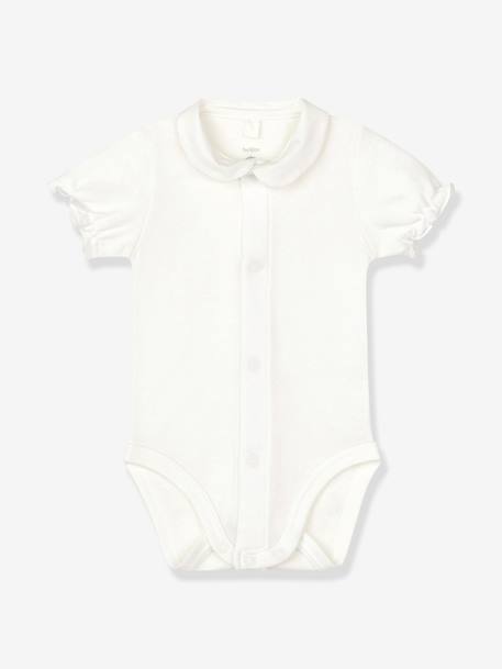 Body Manches Courtes Bebe Col Claudine En Coton Bio Petit Bateau Blanc Bebe