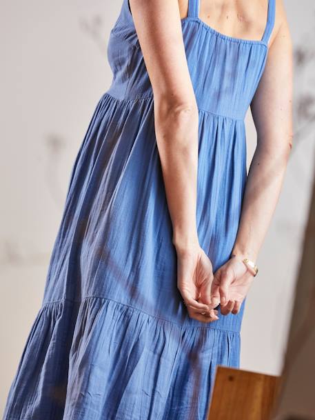 Robe fines bretelles gaze de coton grossesse et allaitement blanc+Bleu - vertbaudet enfant 