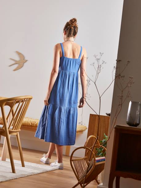 Robe fines bretelles gaze de coton grossesse et allaitement blanc+Bleu - vertbaudet enfant 