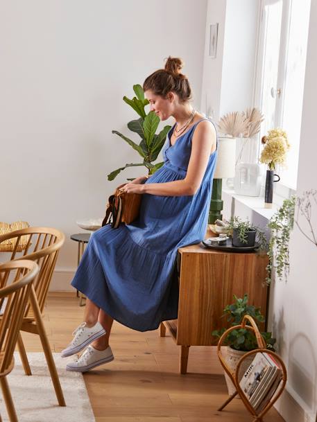 Robe fines bretelles gaze de coton grossesse et allaitement blanc+Bleu - vertbaudet enfant 