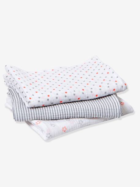 Set van 3 babyluiers LICHTGRIJS / STRIPPEN EN STERR+VEELKLEURIG / GEOMENRIC+VEELKLEURIG / STRIPPEN EN STIP - vertbaudet enfant 