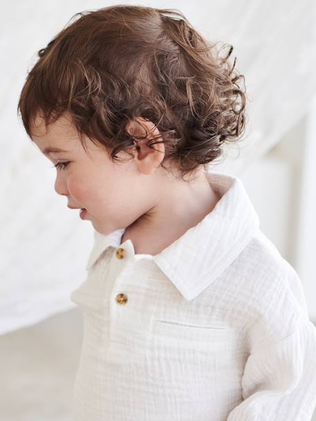 Feestelijke set met overhemd en gestreepte broek voor baby's ivoor - vertbaudet enfant 