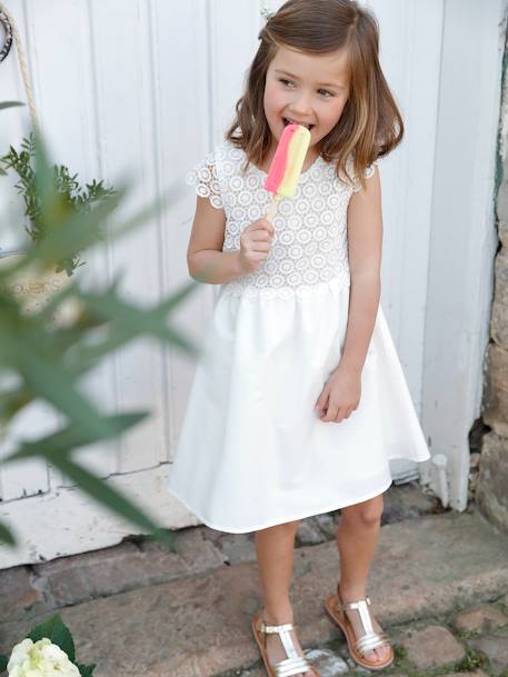 Fille-Robe cérémonie fille effet 2 en 1 haut en macramé 