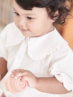 Baby-Overhemd, blouse-Glanzend gestreepte babyblouse met korte mouwen