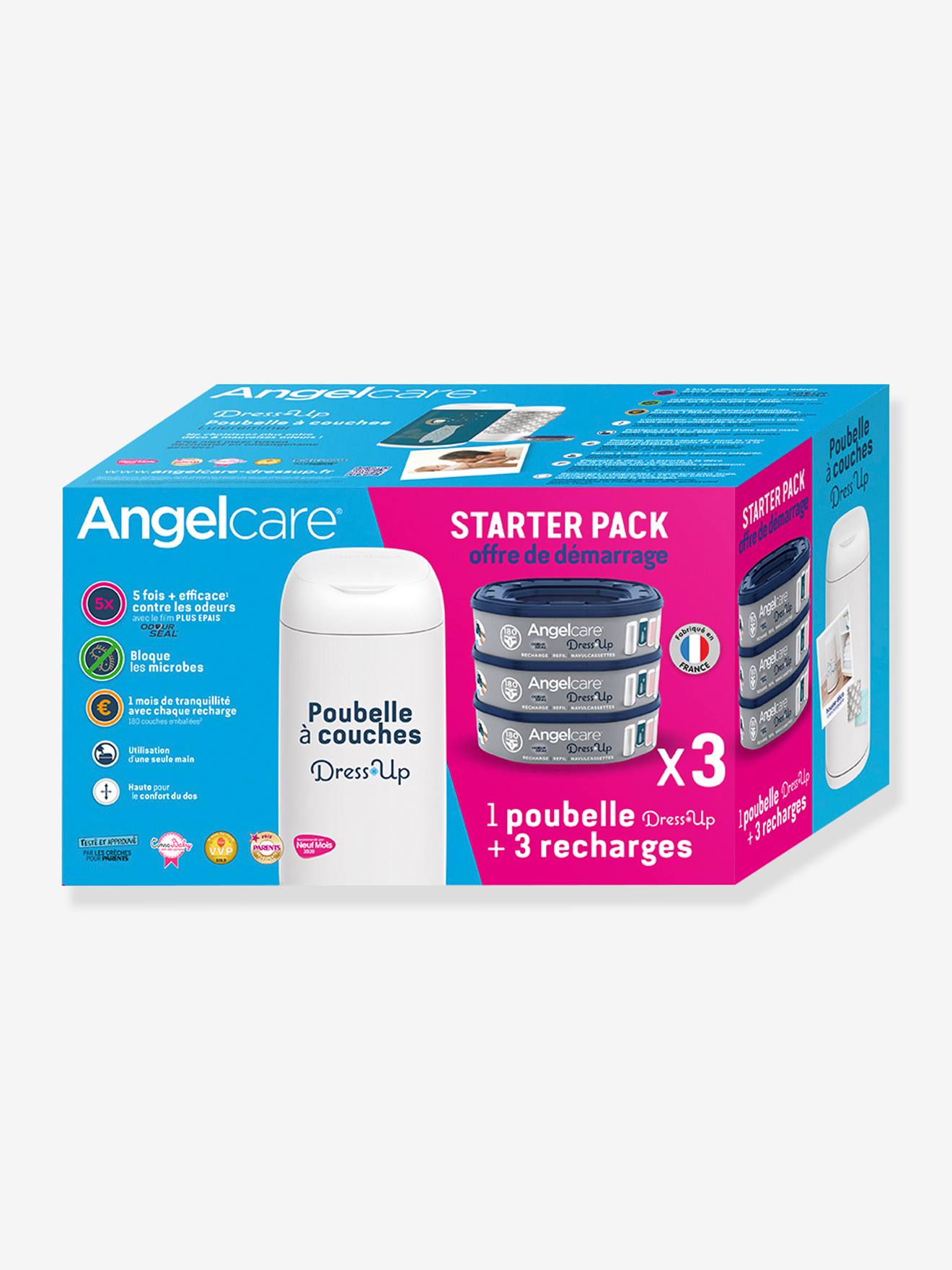 Starter pack poubelle à couches + 3 recharges Dress Up ANGELCARE - blanc,  Puériculture