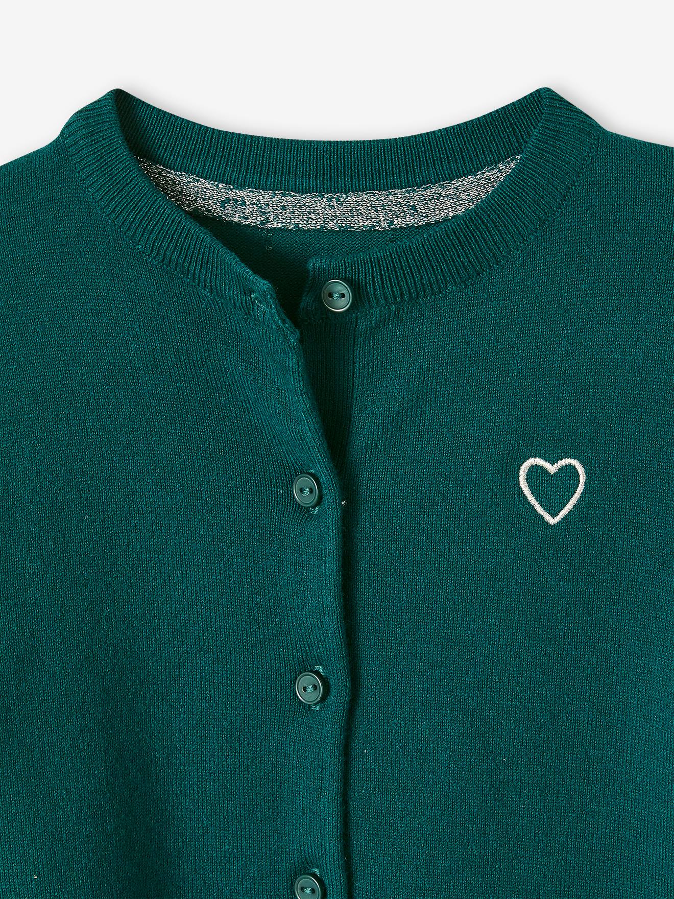 VERTBAUDET Gilet Jacquard Fille Maille Fantaisie Fil Brillant Vert De