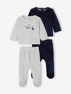 Baby-Pyjama,  overpyjama-Set van 2 fluwelen pyjama's voor babyjongens met fosforescerende planeten