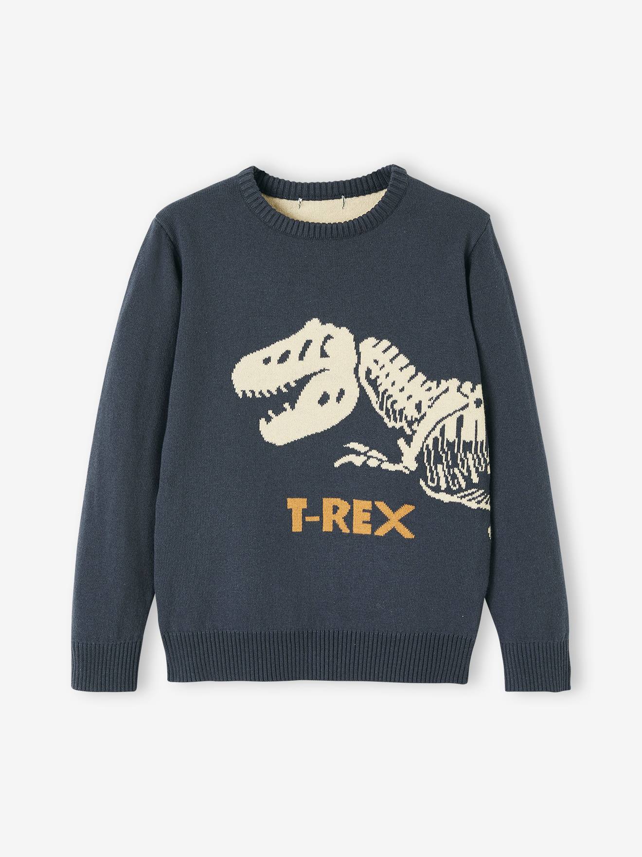 Vertbaudet Jongensjacquardtrui Met Dinosaurusmotief Marineblauw