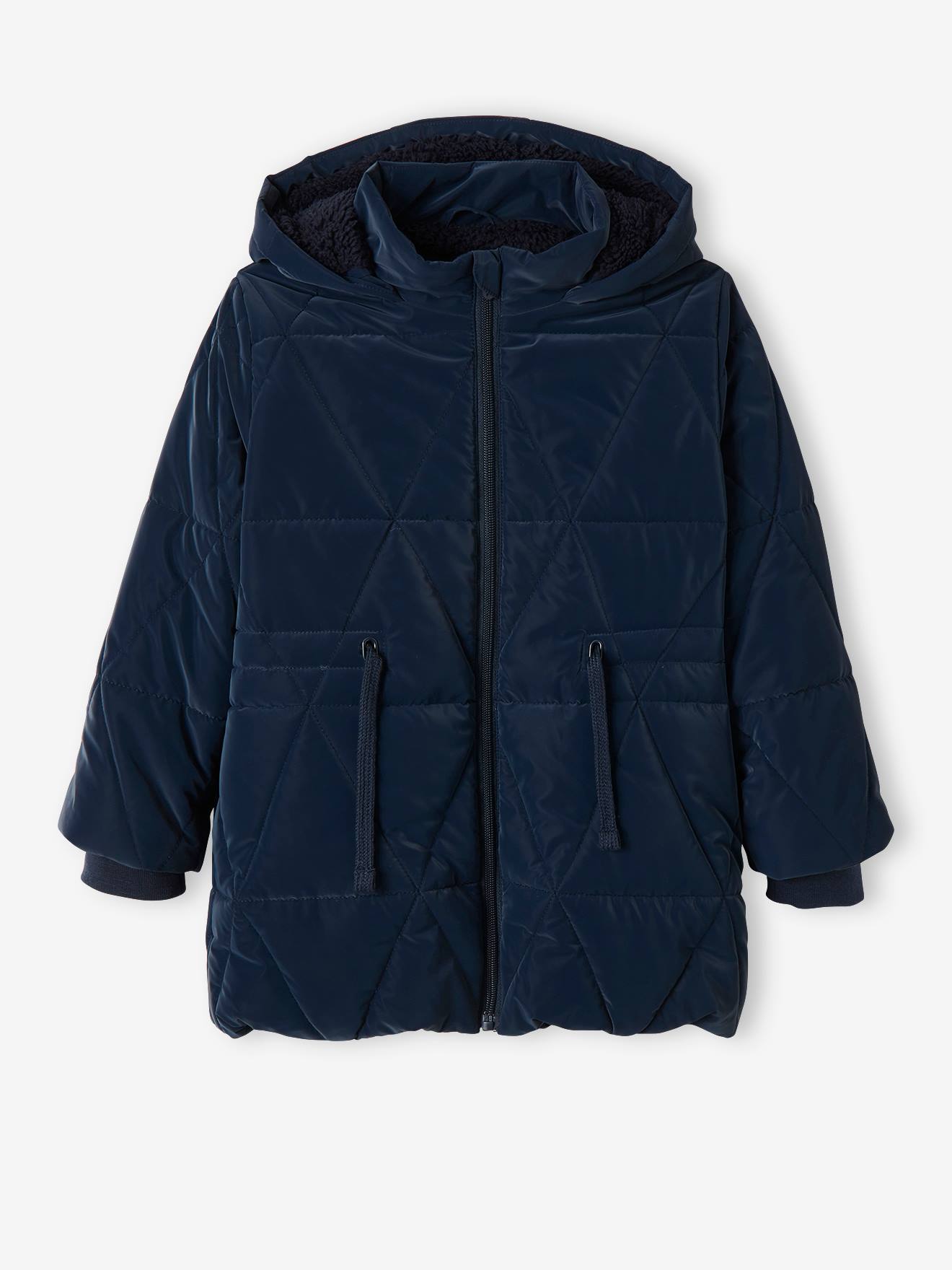 Vertbaudet Lang Jack Met Capuchon Voor Meisjes En Sherpa Voering Blue Dark