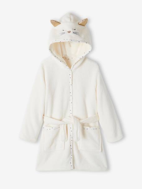 Robe de chambre fille maille peluche chat personnalisable ivoire - vertbaudet enfant 