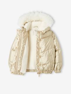 Fille-Manteau, veste-Doudoune à capuche métallisée doublée sherpa fille