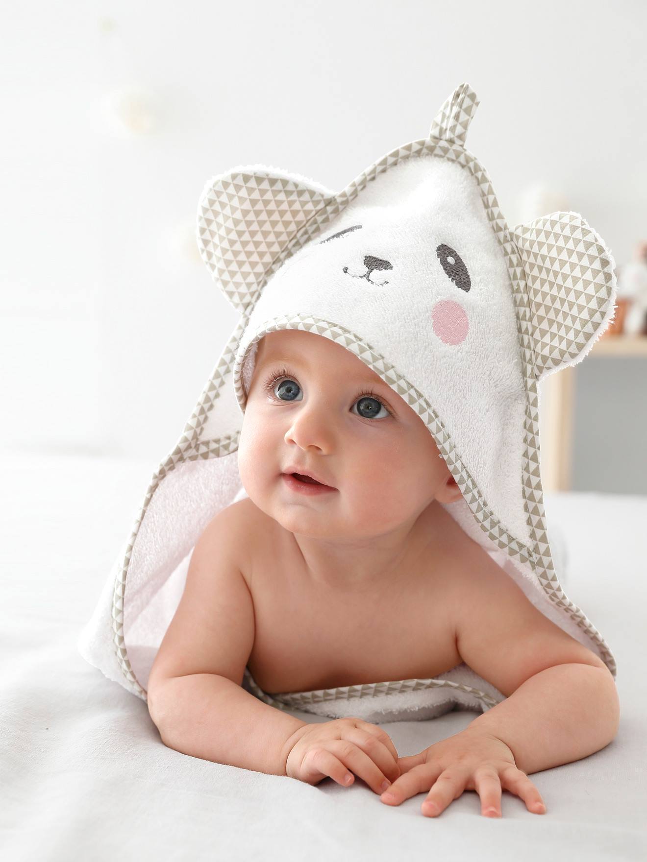 Vertbaudet Babybadcape Met Capuchon En Geborduurde Dieren Wit
